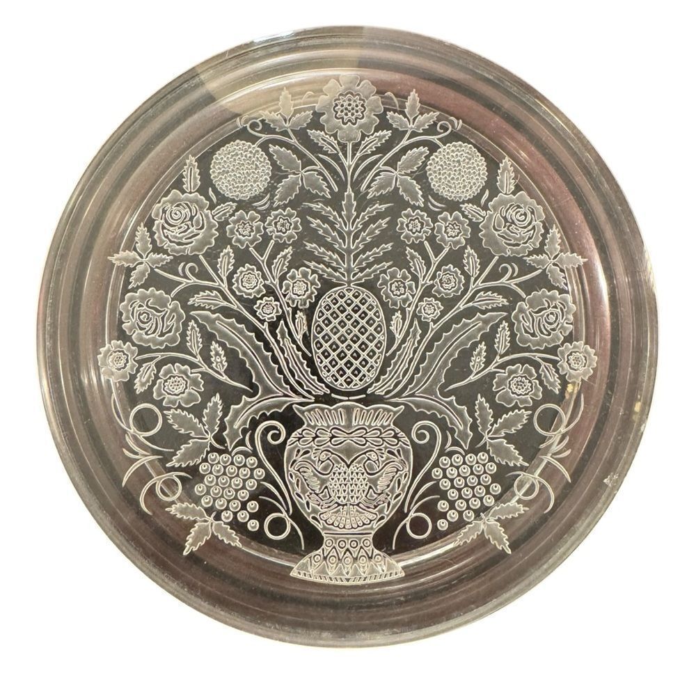 Vintage Acrylic Floral Pineapple Round Trinket Box